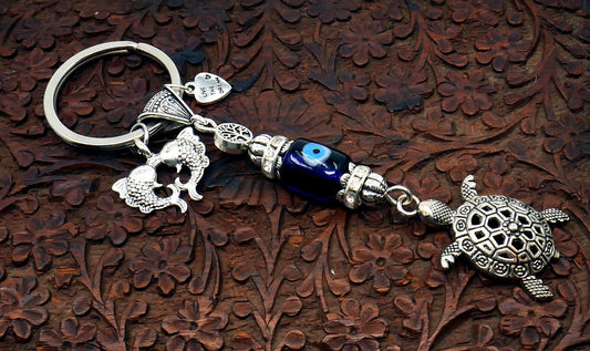 Turtle Evil Eye Protection Key Ring, Sea Beach Lucky Turtle Friendship Gifts, Tortoise Spiritual Animal Good Luck Pocket Charm Keyring