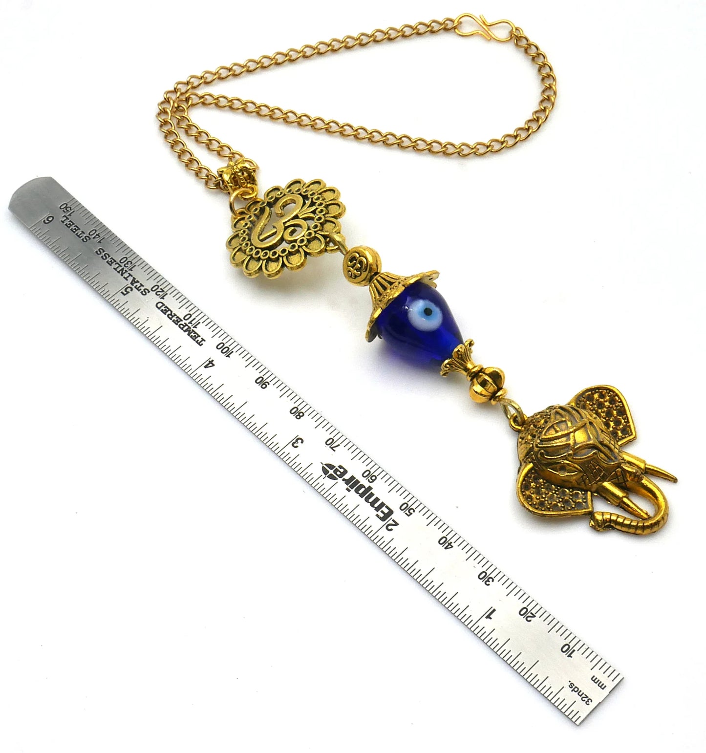 Divine OM n Lucky Elephant Head Pendant Evil Eye Protection Car Rear Mirror Hanging | Ganesha Obstacles Protection Hanging | Namaste Gift