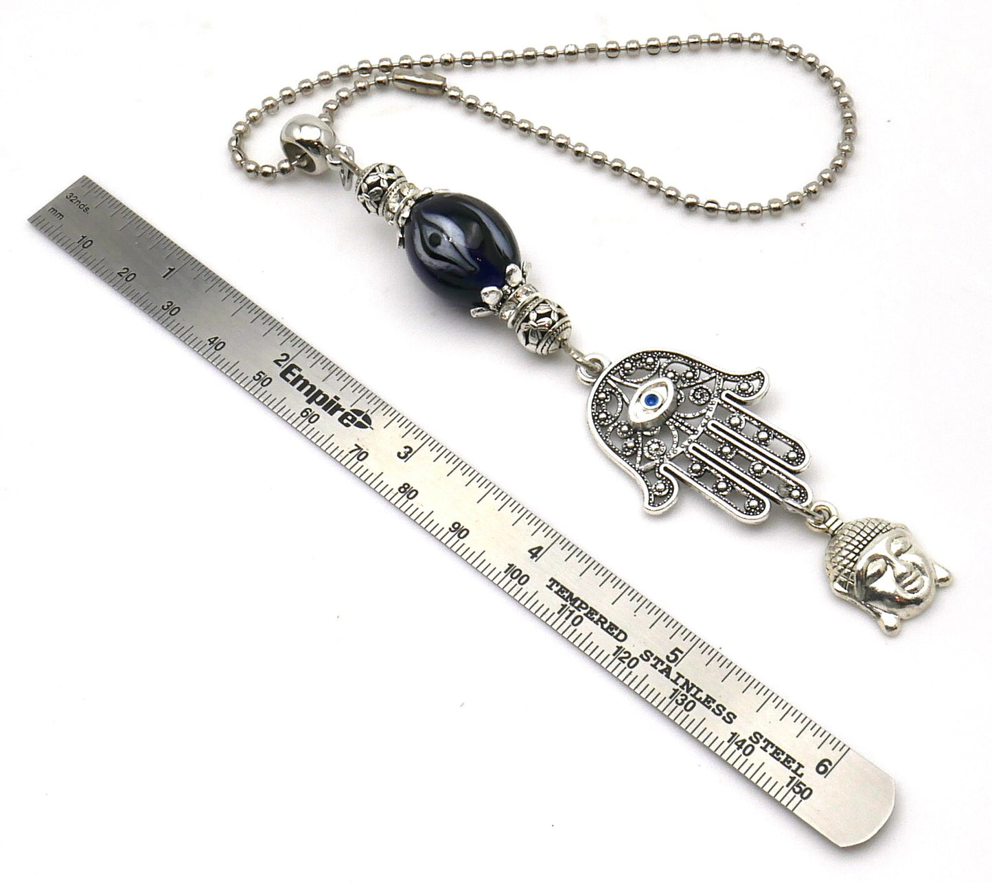 Evil Eye Protection Hamsa Hand Car Charm, Car Rear View Mirror Hanging/Spiritual Car Ornaments Handbag Hanging for Good Luck & Good Fortune