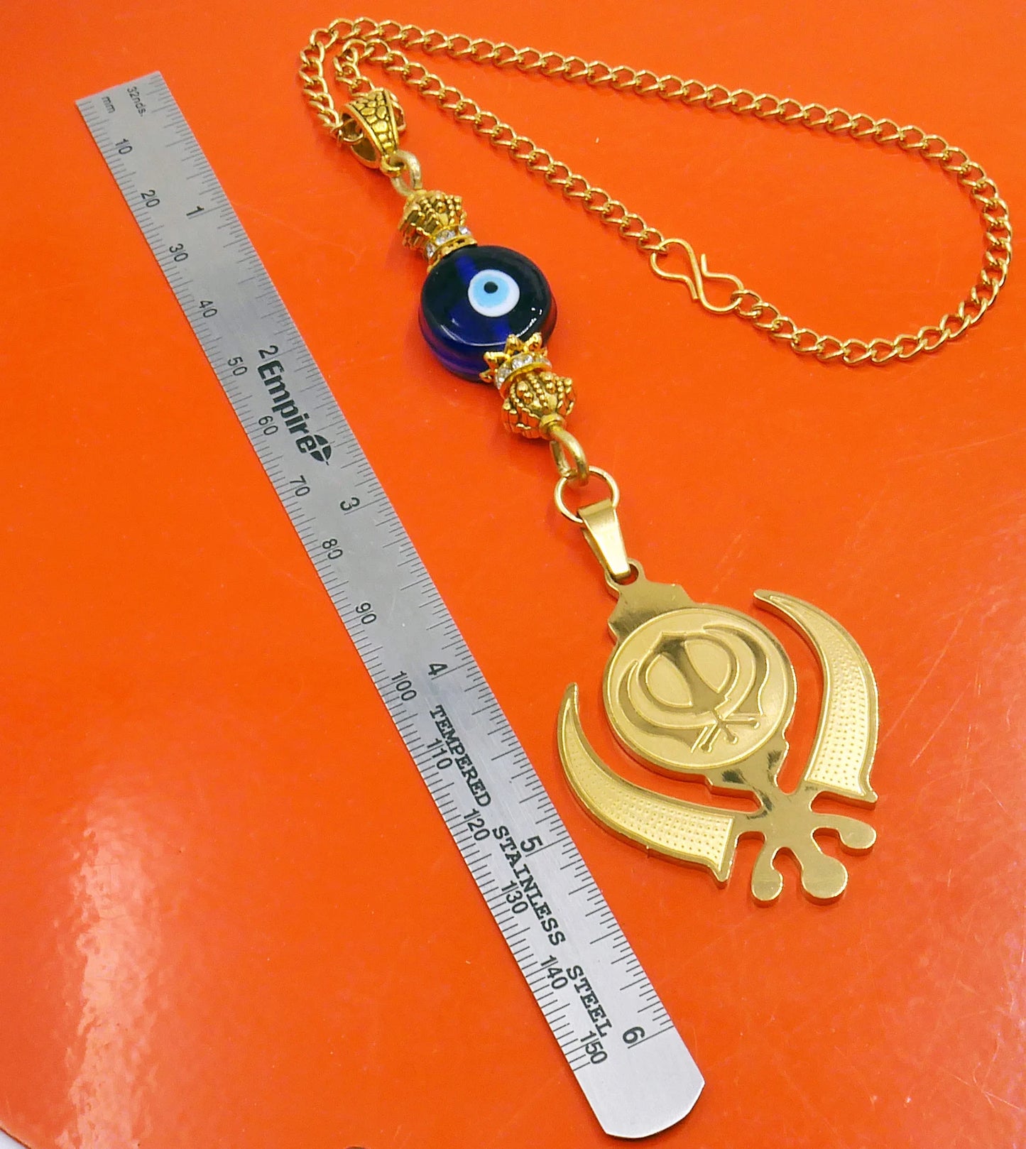 Evil Eye Protection Punjabi Sikh Kaur Khanda Sahib ji (Sikh Faith) Hanging for Car Rear View Mirror-Car/Office Décor Accessory, Sikh Gift