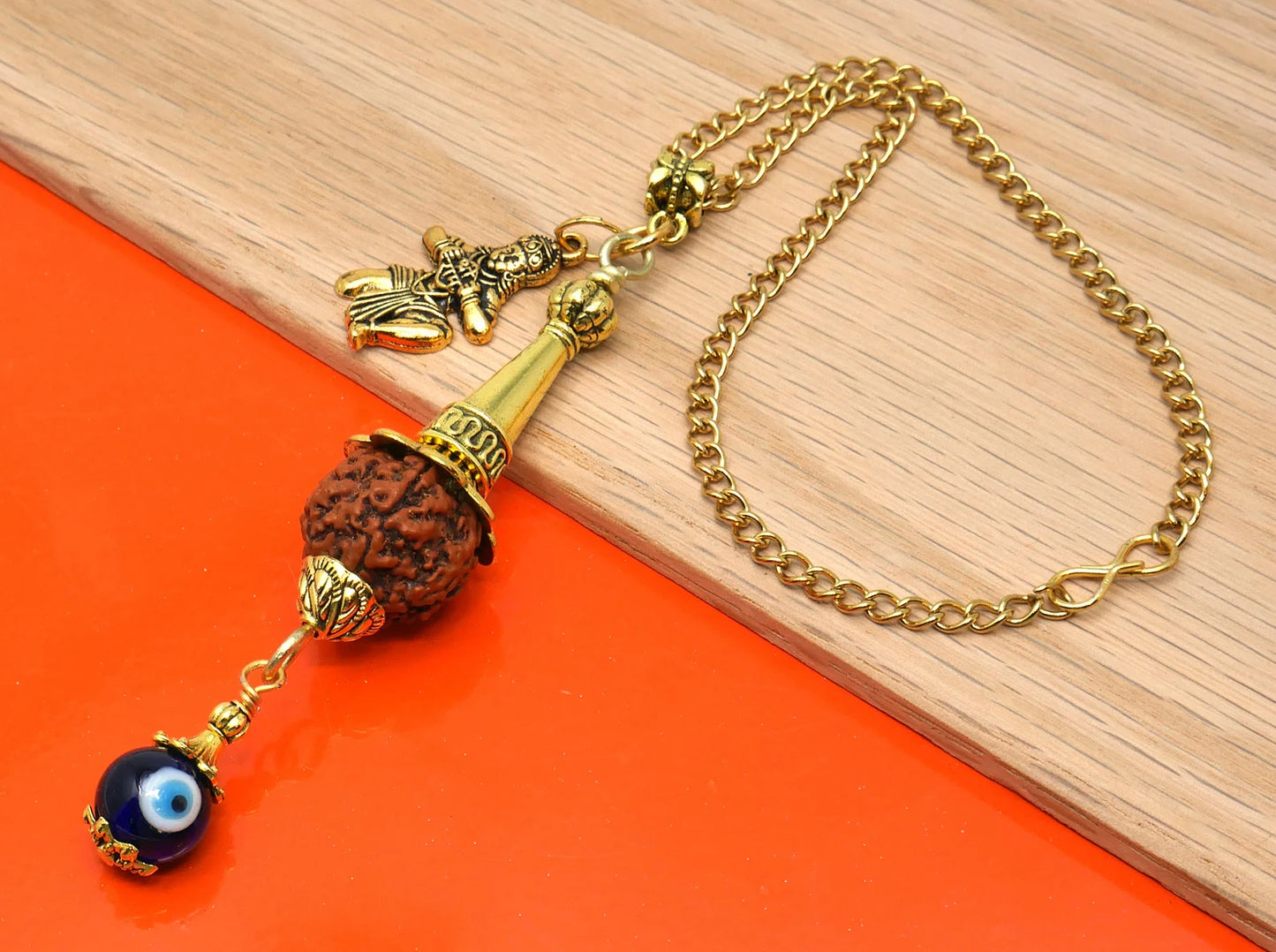 Hanumanji Kavach Amulet Keyring or Car hanging, Rudraksha Evil Eye Protection, Hindu Spiritual Jewelry, Religious Talisman for Blessings