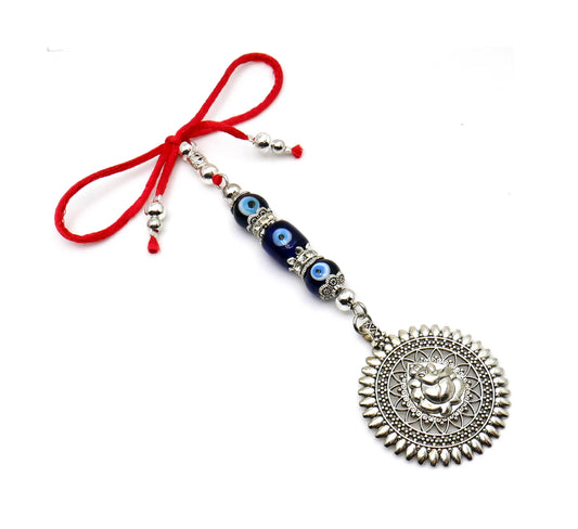 Ganesha | Evil Eye Protection | 3 Evil Eye Beads Car Rearview Mirror Ornament | Good Luck | Happiness | Good Fortune | Success | Prosperity