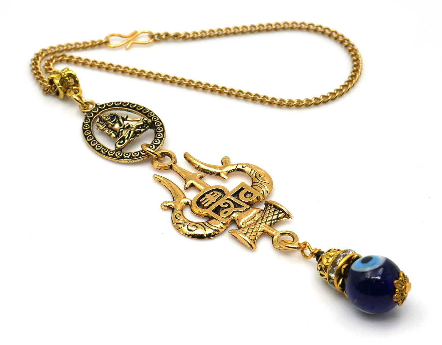 Evil Eye Protection Lord Shiva & Divine Power Trishul Pendant Car Mirror Hanging, Handbag/Backpack Hanging for Good Luck and Protection