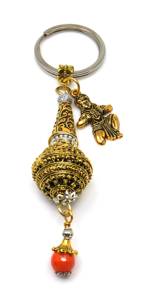 Hanuman ji ke Gada & Hanuman ji Charm Evil Eye Protection Blue Glass Bead-Rare to Find Combination in Key Ring for Home/Car/Office/Business