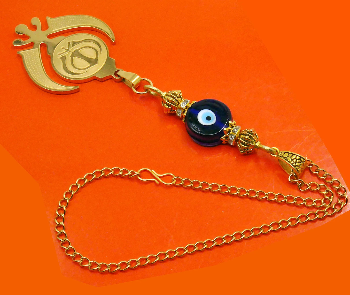 Evil Eye Protection Punjabi Sikh Kaur Khanda Sahib ji (Sikh Faith) Hanging for Car Rear View Mirror-Car/Office Décor Accessory, Sikh Gift