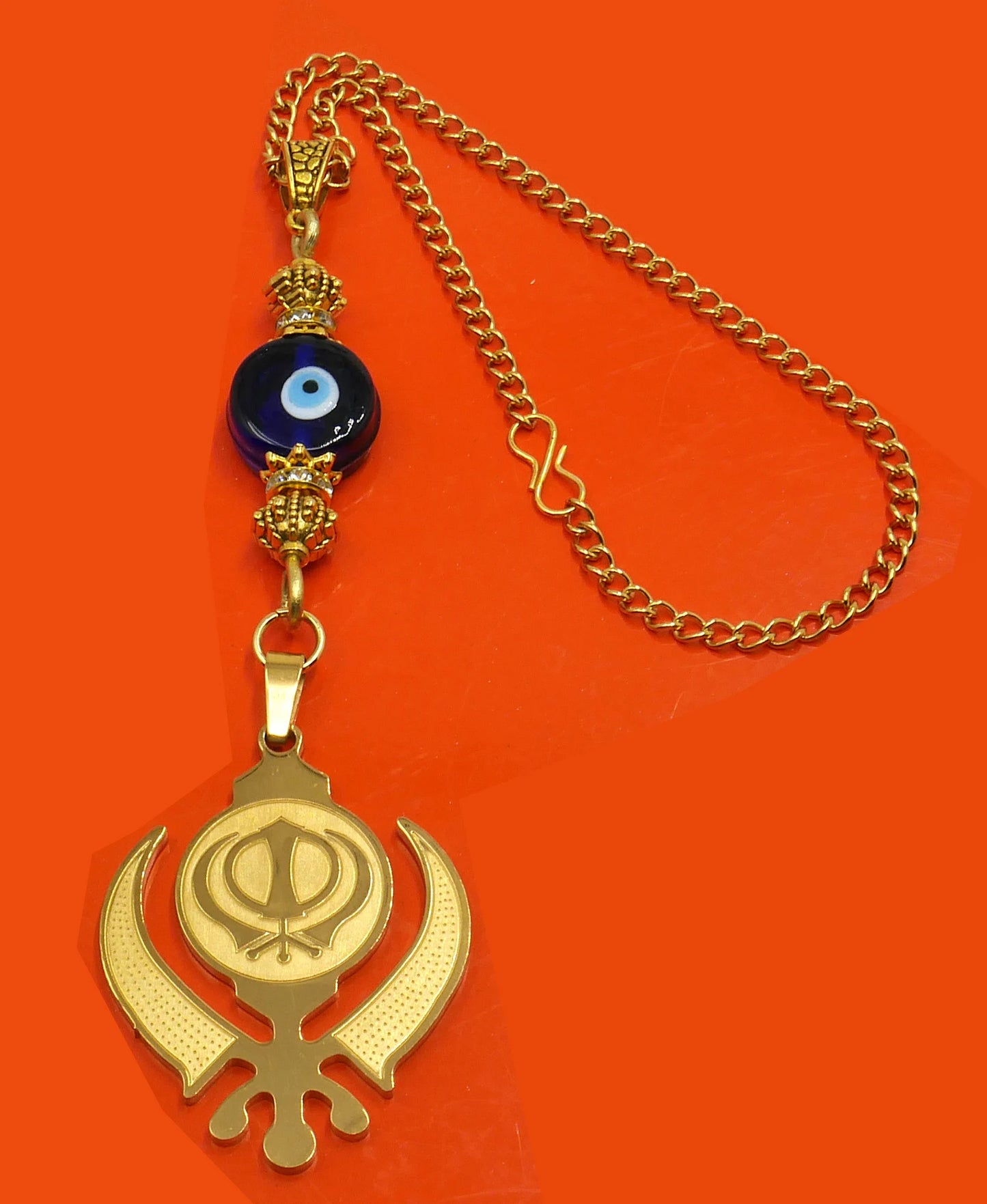Evil Eye Protection Punjabi Sikh Kaur Khanda Sahib ji (Sikh Faith) Hanging for Car Rear View Mirror-Car/Office Décor Accessory, Sikh Gift