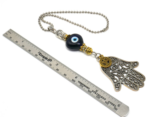 Evil Eye Protection Hamsa Hand Car Charm, Car Rear View Mirror Hanging/Spiritual Car Ornaments Handbag Hanging for Good Luck & Good Fortune