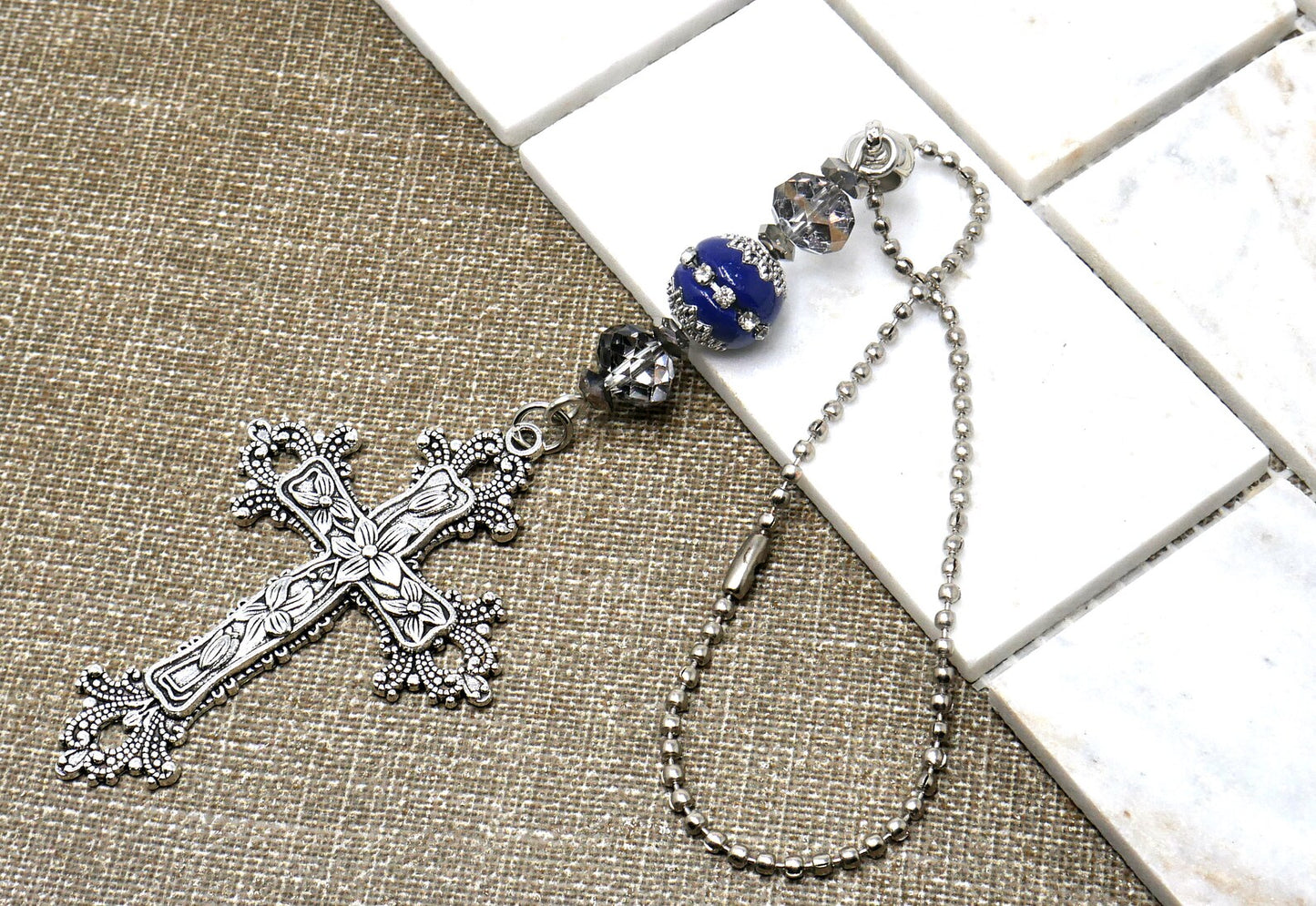 Car Rear View Mirror Cross charm hanging | Evil Eye Protection | House Warming Gift | New House gift for Good Luck | New Car Namaste Gift
