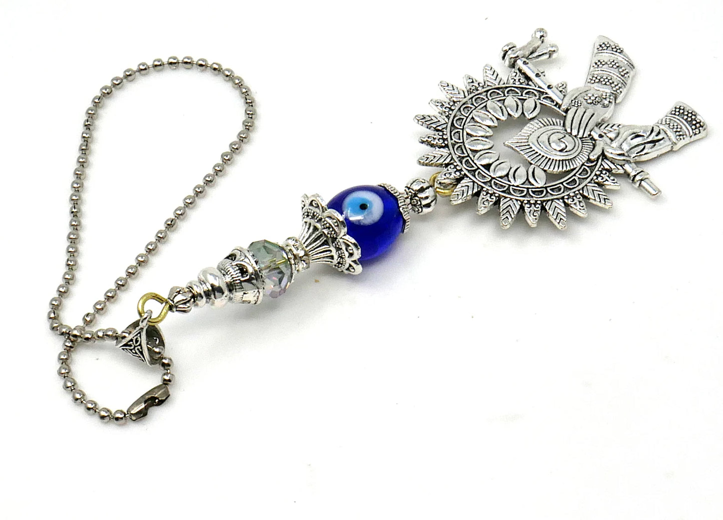 Krishna Pendant Evil Eye Protection Lord Krishna Playing Flute Pendant Car Mirror Hanging, Krishna Protection Amulet, Hindu God Namaste Gift