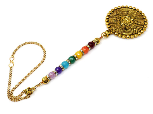 Seven Chakra Lord Ganesha Spiritual Car Rear view Hanging, Seven Chakra Natural Stone Beads Ganesha Mandela Car Mirror Hanging Ornament