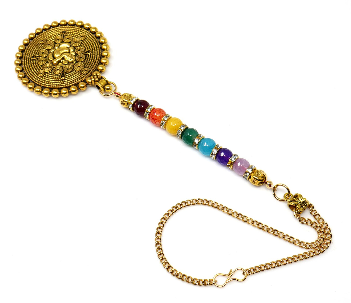 Seven Chakra Lord Ganesha Spiritual Car Rear view Hanging, Seven Chakra Natural Stone Beads Ganesha Mandela Car Mirror Hanging Ornament