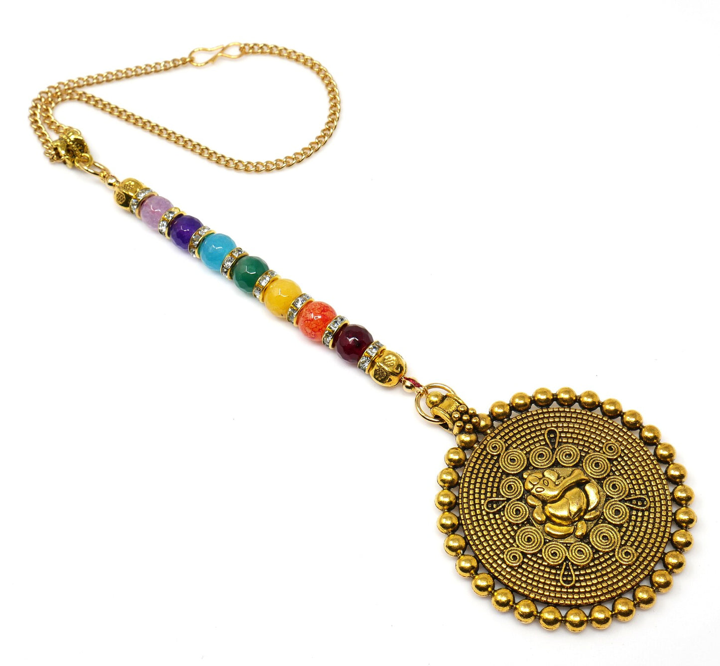 Seven Chakra Lord Ganesha Spiritual Car Rear view Hanging, Seven Chakra Natural Stone Beads Ganesha Mandela Car Mirror Hanging Ornament