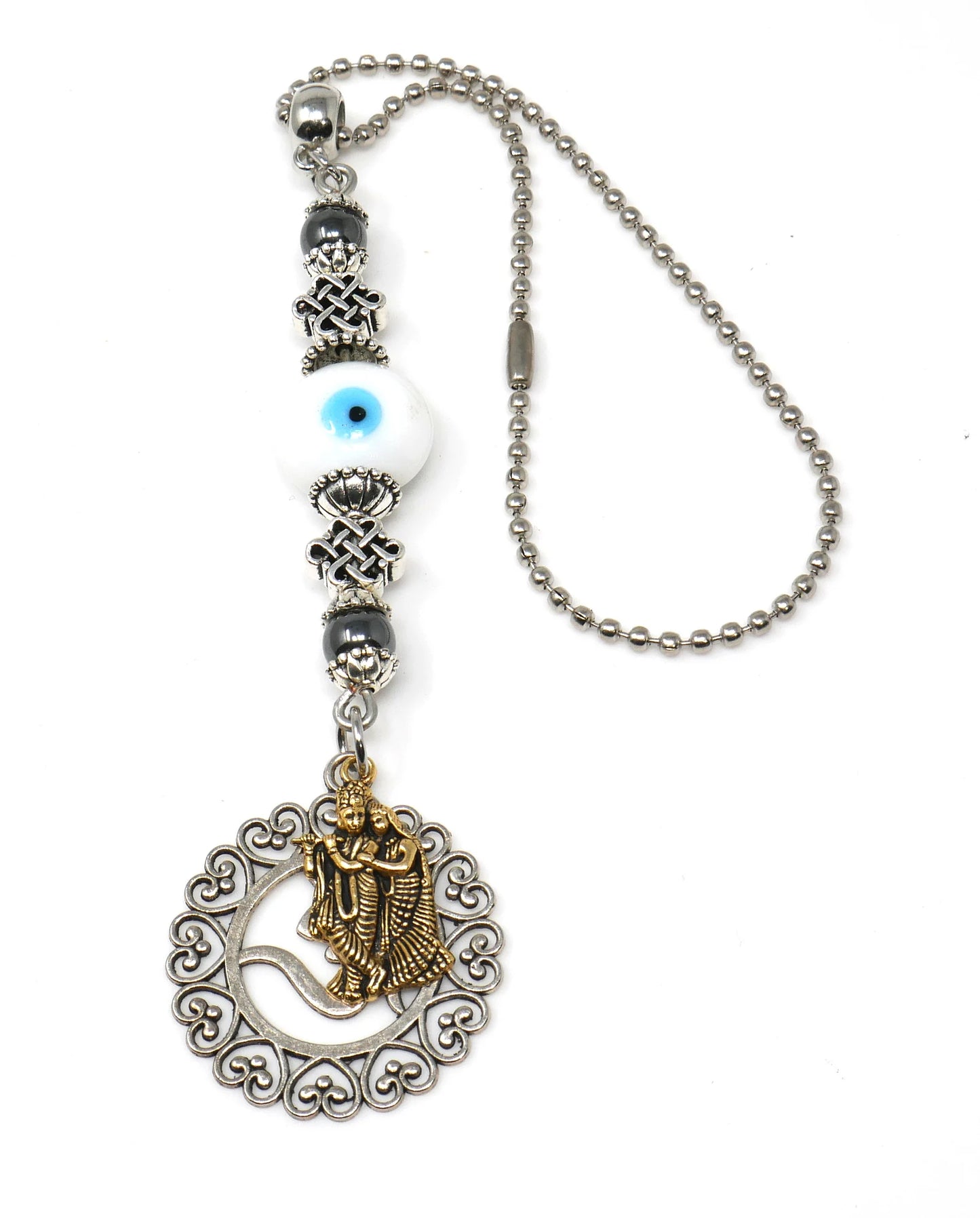 Krishna & OM Mystic Evil Eye Car Rear View Mirror Hanging for Buri Nazar/Buri Drishti and Negative Vibes/Good Luck Protection, Namaste Gift