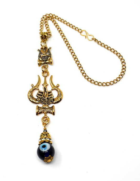 Shiva Trishul Damroo Pendant Evil Eye Protection Car Mirror Hanging,Mahakala & Naag Shivling Divine Protection Amulet,Namaste Good Luck Gift