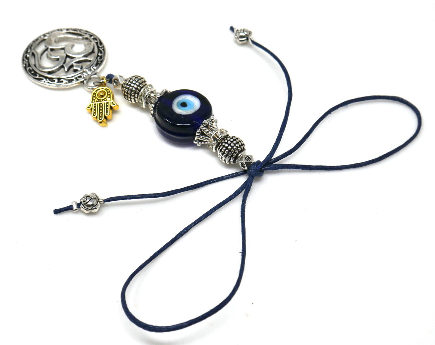 Evil Eye Protection OM Hamsa Hand Car Mirror Hanging | Spiritual Car Ornaments | Handbag Hanging for Good Luck & Good Fortune | Namaste Gift