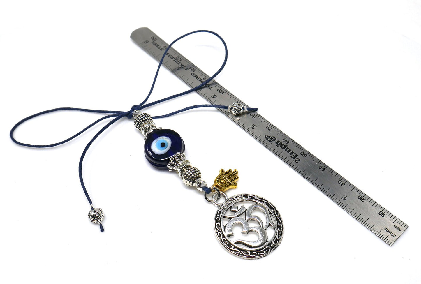 Evil Eye Protection OM Hamsa Hand Car Mirror Hanging | Spiritual Car Ornaments | Handbag Hanging for Good Luck & Good Fortune | Namaste Gift