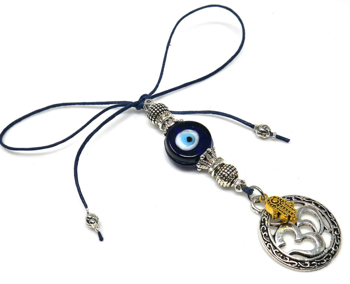 Evil Eye Protection OM Hamsa Hand Car Mirror Hanging | Spiritual Car Ornaments | Handbag Hanging for Good Luck & Good Fortune | Namaste Gift