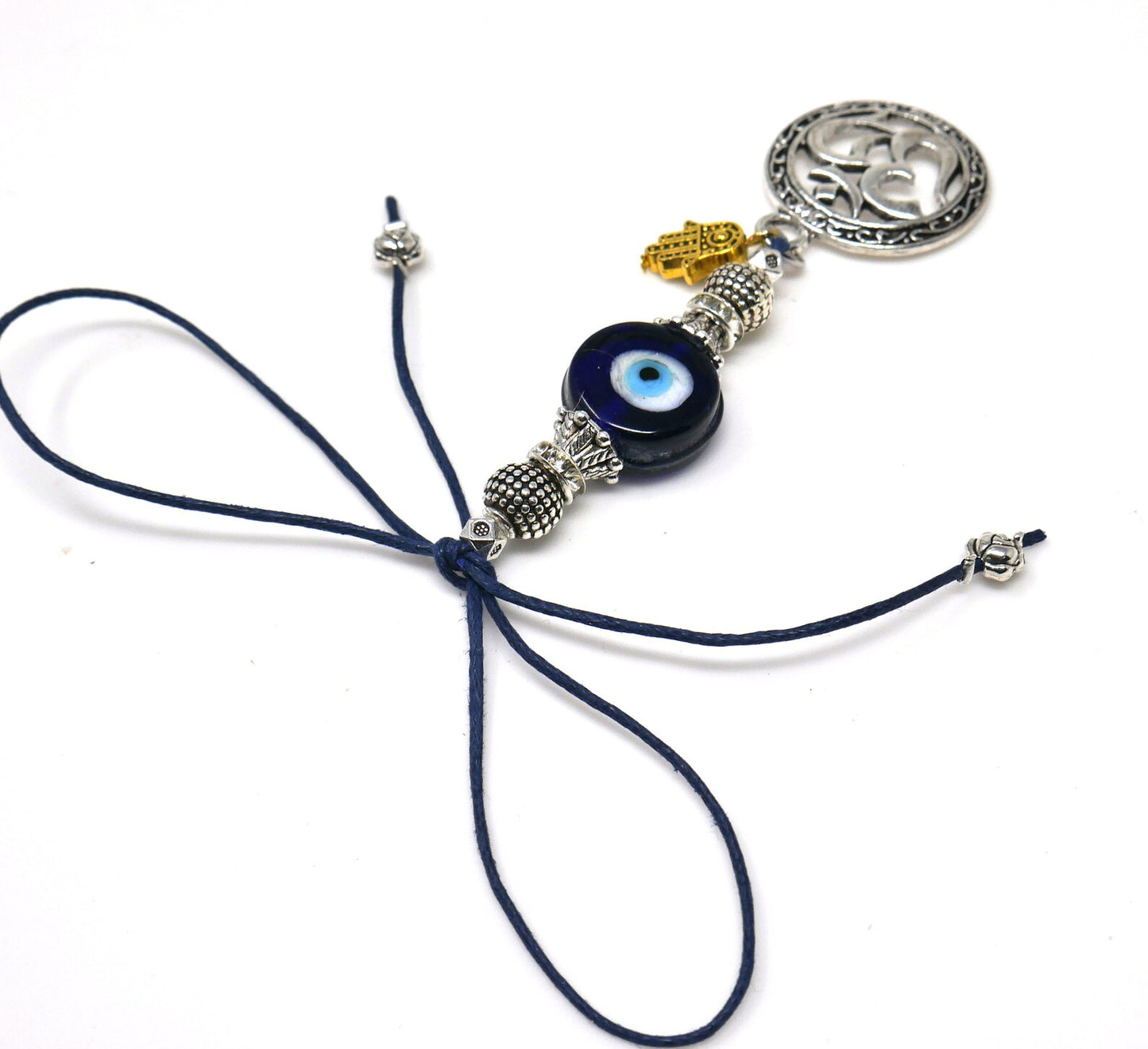 Evil Eye Protection OM Hamsa Hand Car Mirror Hanging | Spiritual Car Ornaments | Handbag Hanging for Good Luck & Good Fortune | Namaste Gift