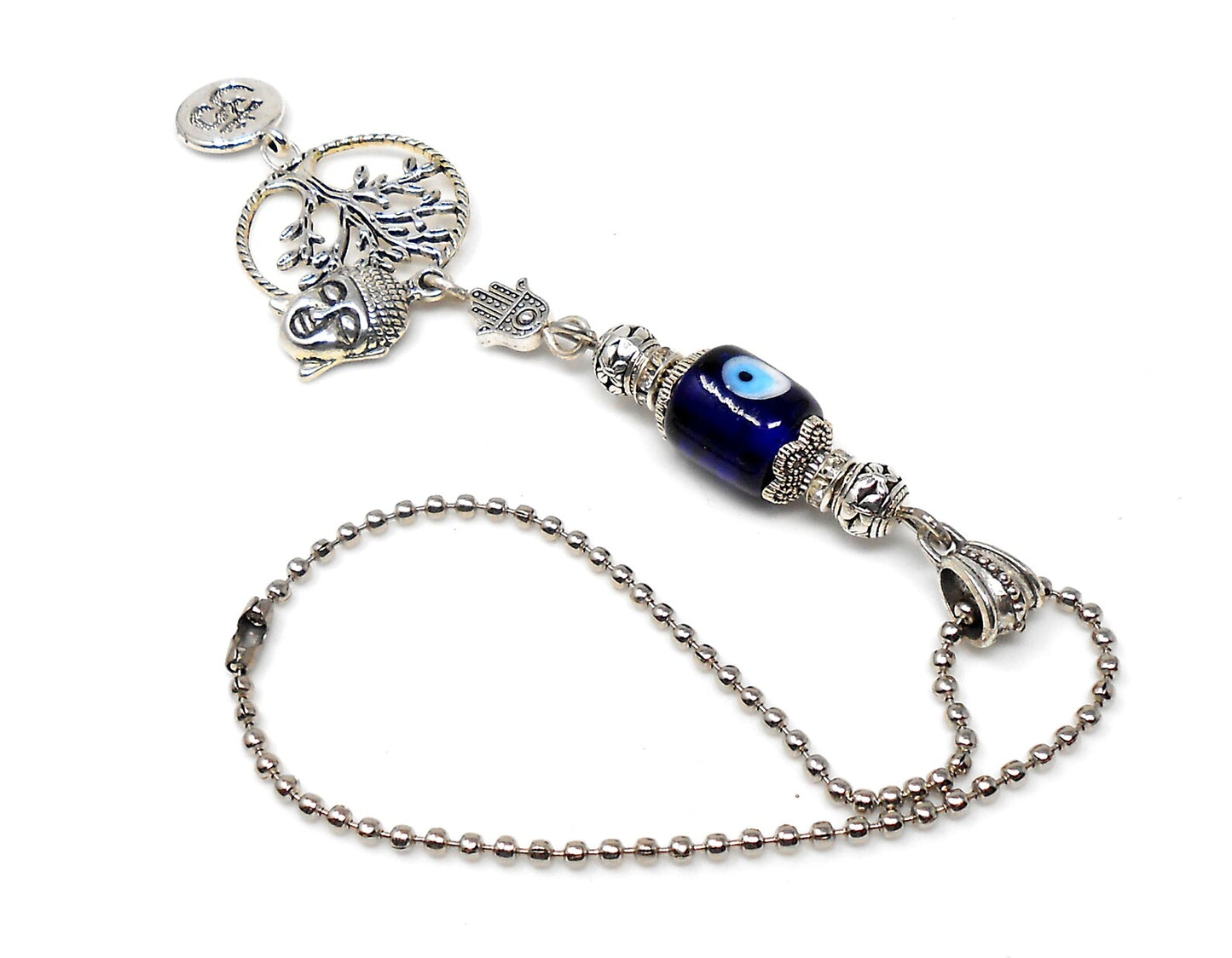 Evil Eye Protection Divine OM, Buddha, Hamsa & Tree Of Life Key Chain/ Key Ring for Good Luck, Car Hanging for Safe Travel and Protection