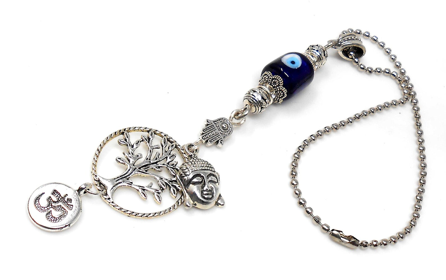 Evil Eye Protection Divine OM, Buddha, Hamsa & Tree Of Life Key Chain/ Key Ring for Good Luck, Car Hanging for Safe Travel and Protection