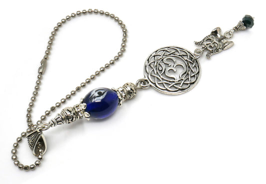 OM | Evil Eye Protection | Trishul Antique Silver Plated | OM & Shiva Trishul Car Rearview Mirror Ornament | Good Luck | Positive Vibrations