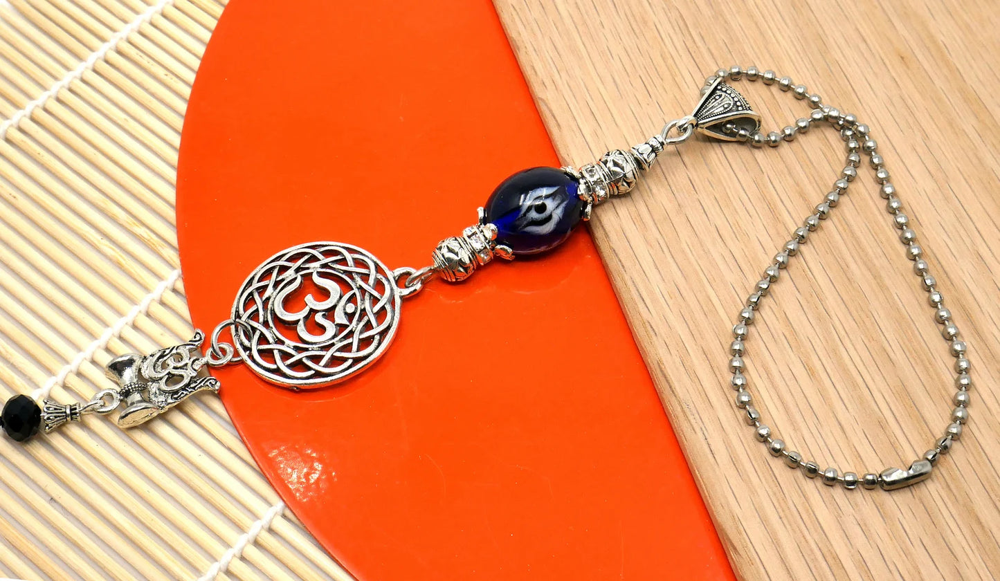 OM | Evil Eye Protection | Trishul Antique Silver Plated | OM & Shiva Trishul Car Rearview Mirror Ornament | Good Luck | Positive Vibrations