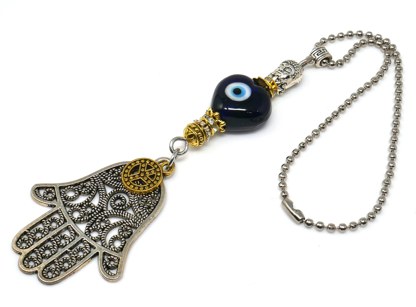 Evil Eye Protection Hamsa Hand Car Charm, Car Rear View Mirror Hanging/Spiritual Car Ornaments Handbag Hanging for Good Luck & Good Fortune