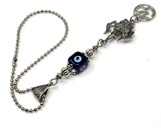 Lord Shiva Trishul & Damroo Pendant Evil Eye Protection Rear View Mirror Hanging-Mahadev Trishul Pendant Car Dangler-Namaste Gift