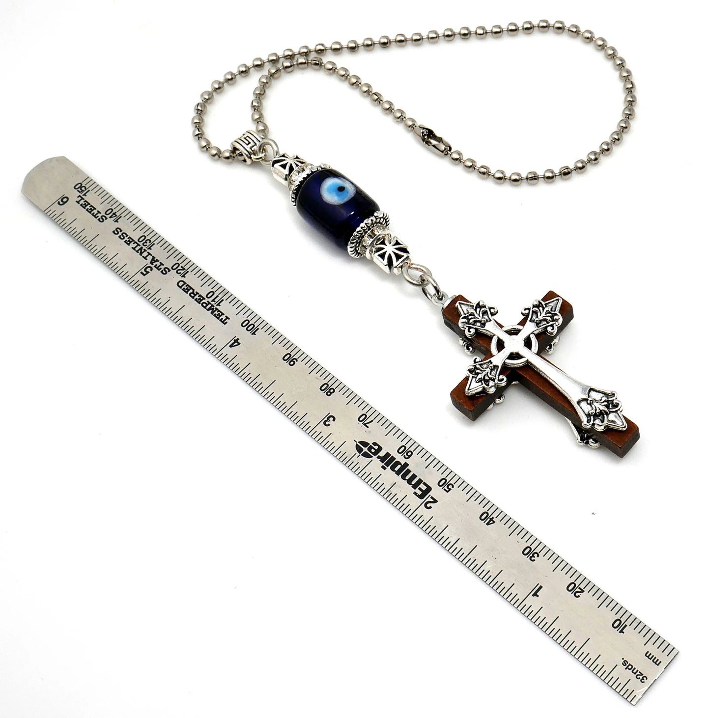 Holy Cross Pendant | Blue Glass Beads | Evil Eye Protection | Car Rearview Mirror Ornament | New Car Gift | New Driver Protection Gift