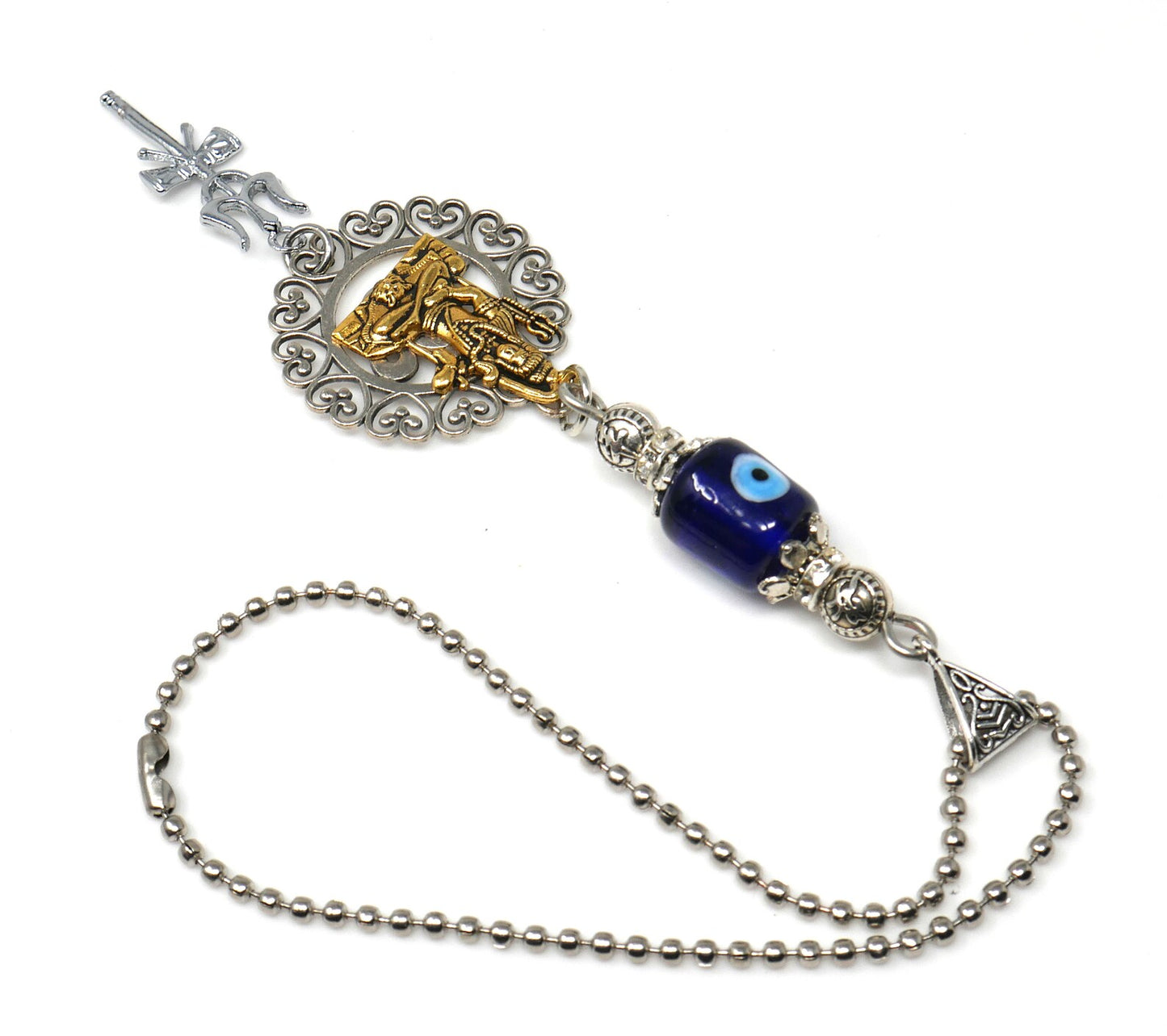 Lord Shiva Trishul Damroo & OM Pendant Evil Eye Hanging-Lord Shiva / Mahadev Trishul Pendant Evil Eye Protection Door Knob Namaste Hanging