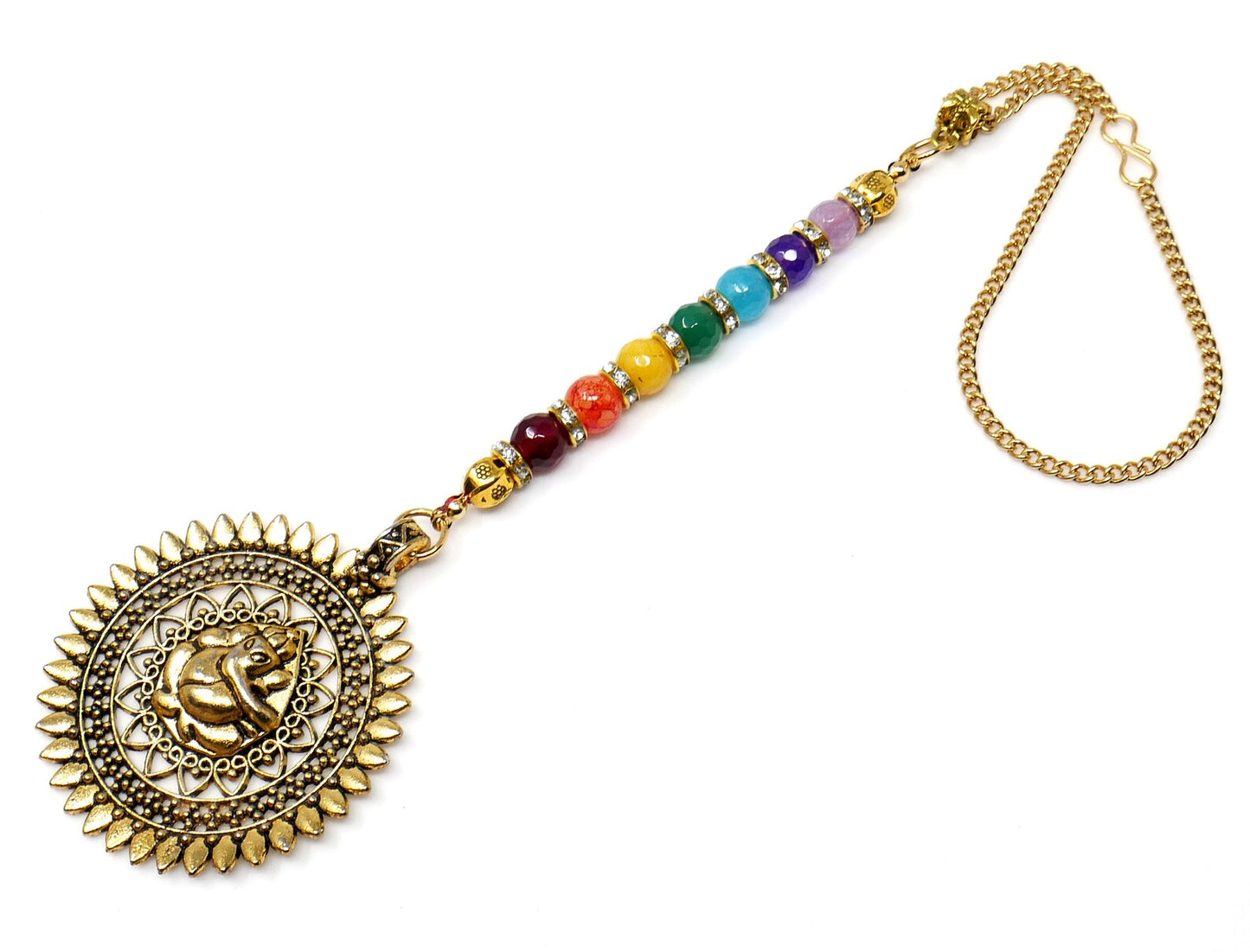 Seven Chakra Lord Ganesha Spiritual Car Rear view Hanging, Seven Chakra Natural Stone Beads Ganesha Mandela Car Mirror Hanging Ornament