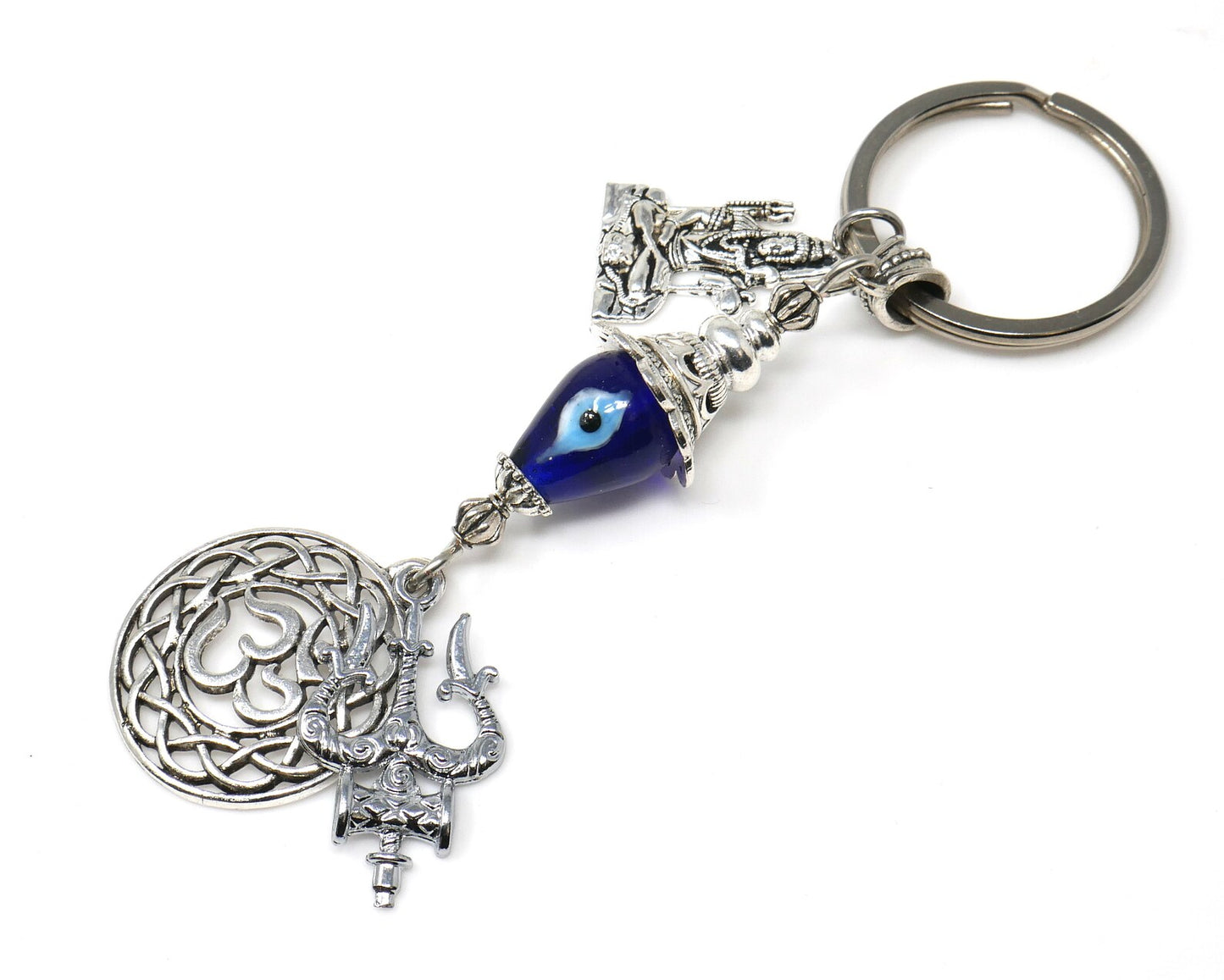 OM & Har Har Mahadev Trishul Charm Evil Eye Protection Key Ring, Shiva Linga Key Ring, Hindu Key Ring, Good Luck Namaste Gift