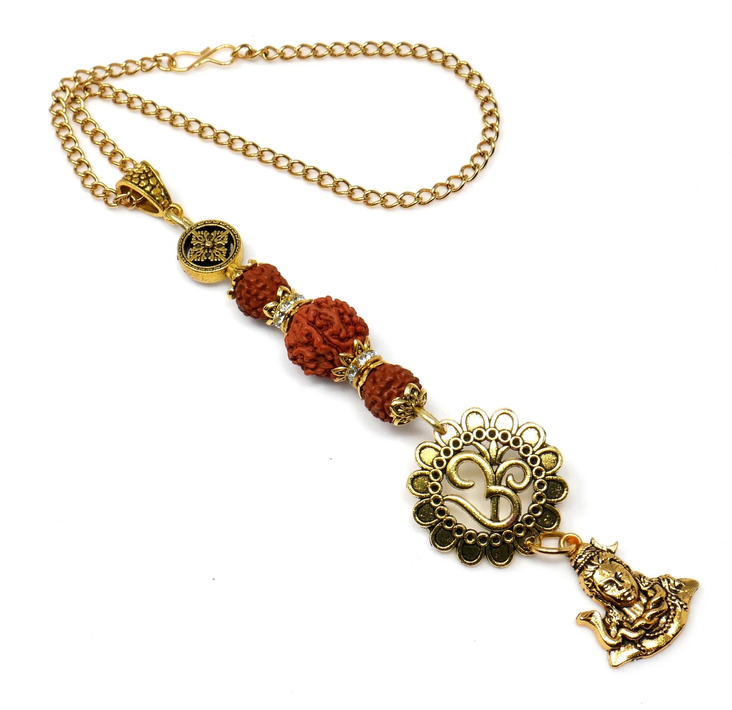 Divine Shiva Trishul Rudraksha And OM Car Hanging, Trident Pendant, Evil Eye Protection Amulet, Hindu Mirror Charm, Spiritual Car Decor Gift
