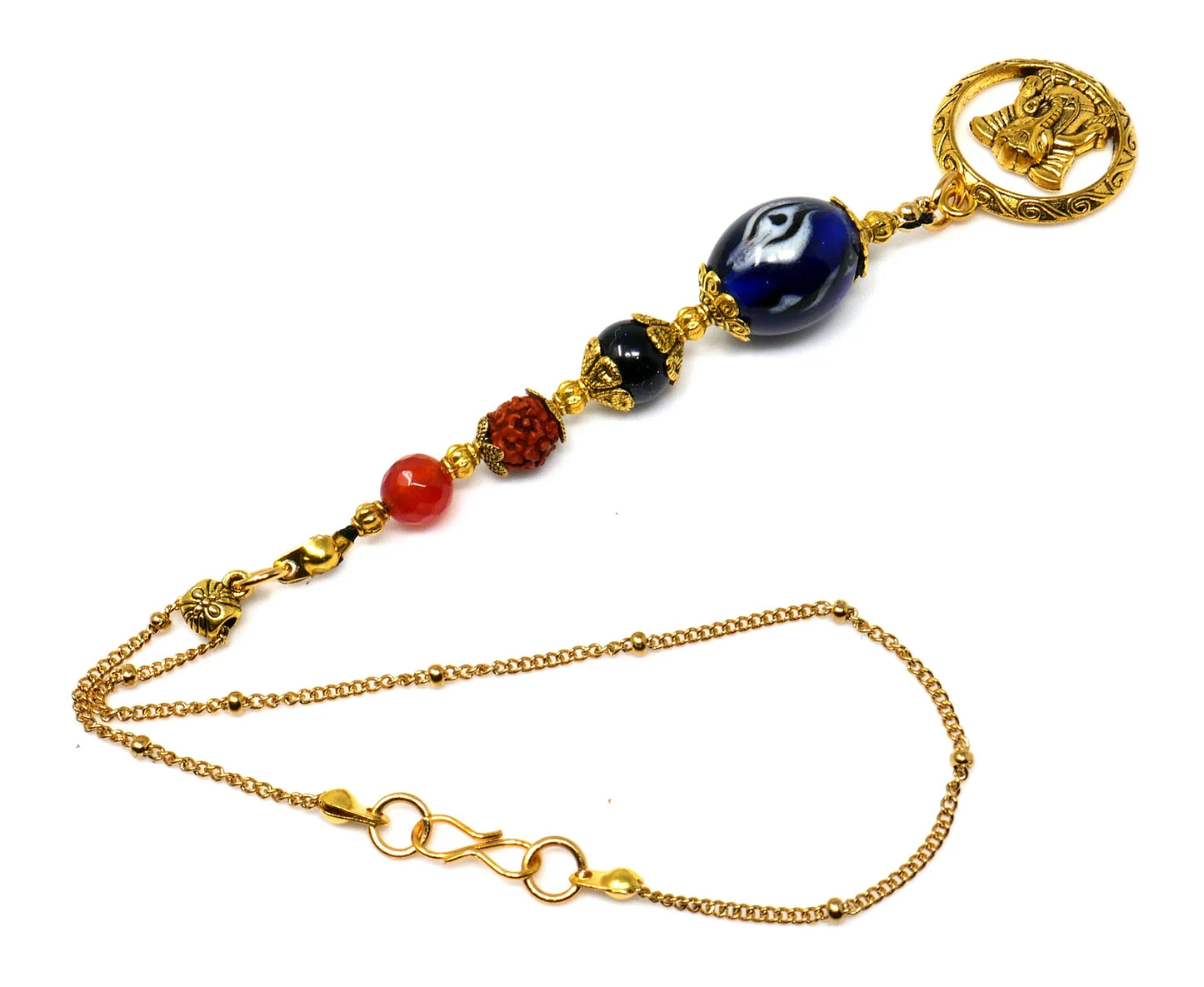 Ganesha | Natural Stone Beads & Rudraksha Bead | Lord Ganesha Car Mirror Hanging | Evil Eye Protection | Good Luck Protection Amulet