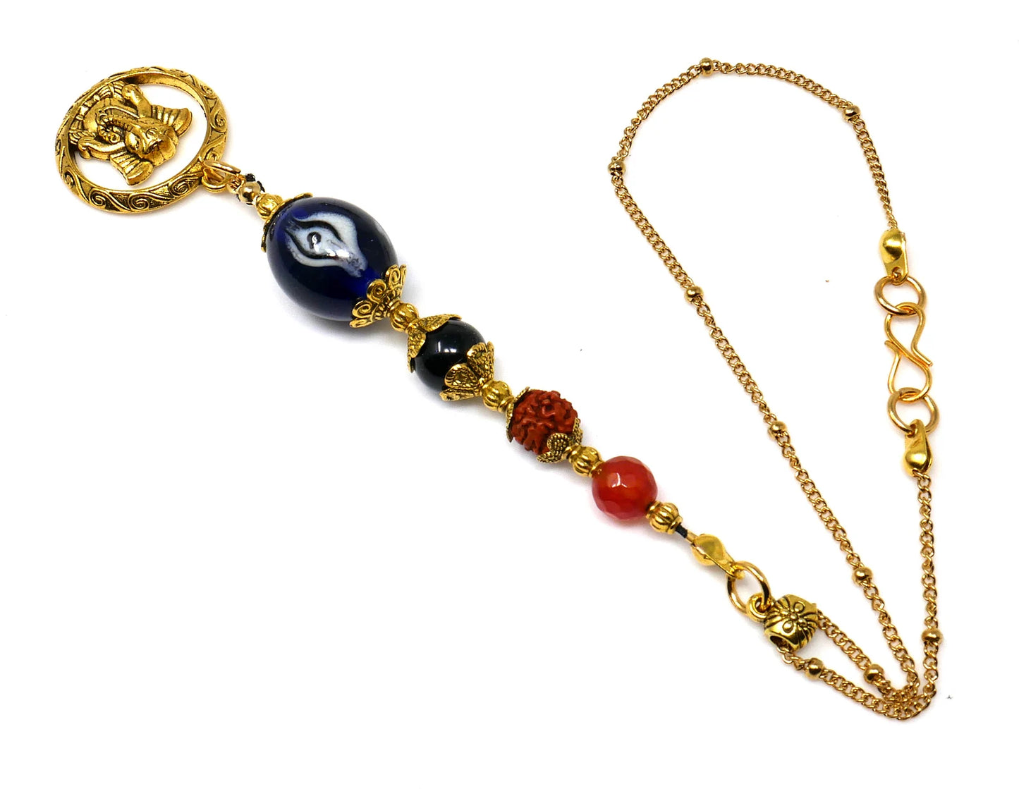 Ganesha | Natural Stone Beads & Rudraksha Bead | Lord Ganesha Car Mirror Hanging | Evil Eye Protection | Good Luck Protection Amulet