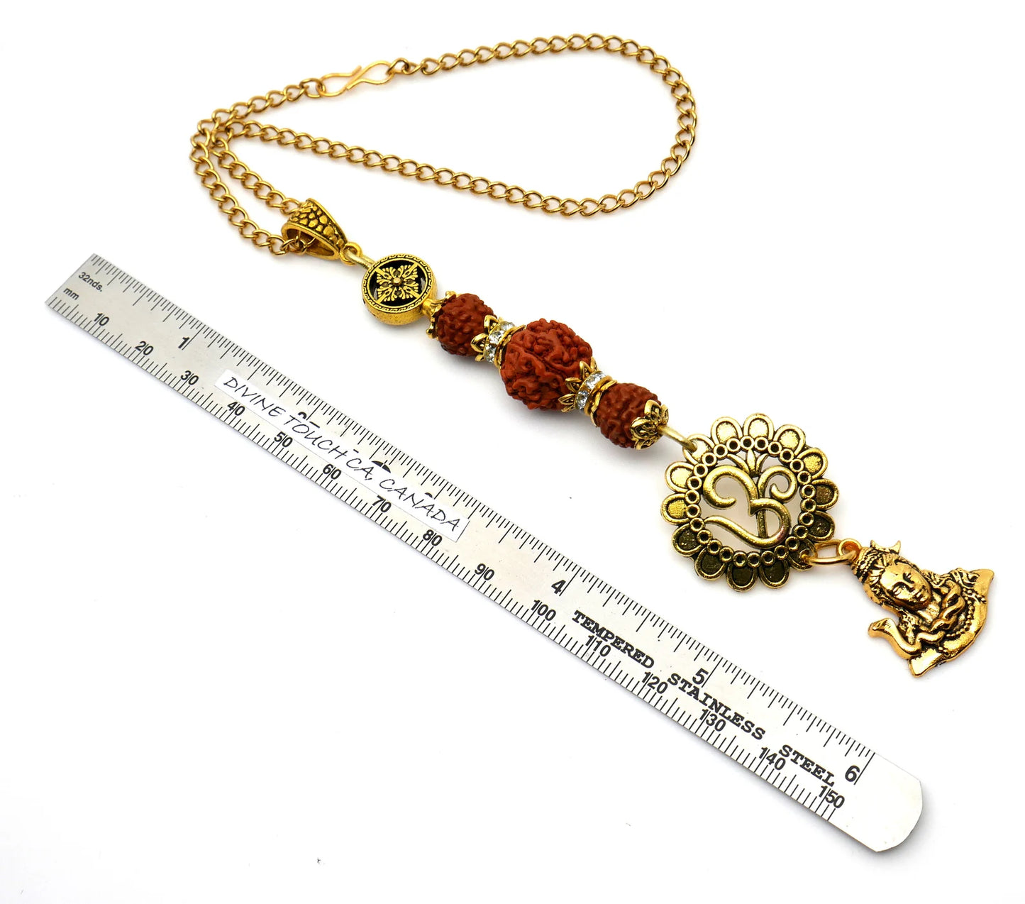 Divine Shiva Trishul Rudraksha And OM Car Hanging, Trident Pendant, Evil Eye Protection Amulet, Hindu Mirror Charm, Spiritual Car Decor Gift