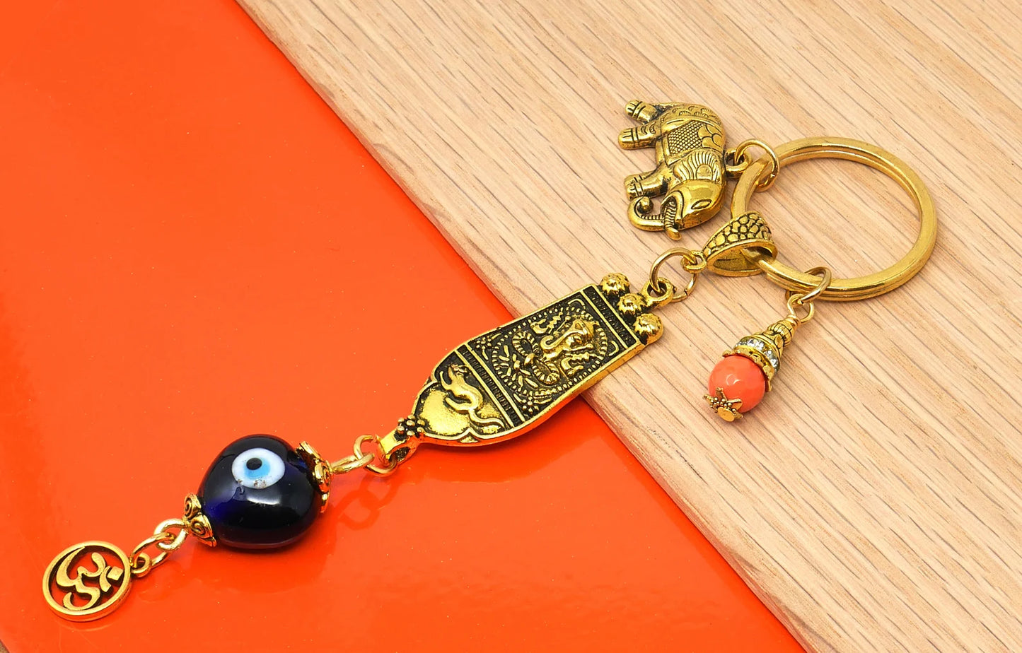Evil Eye Protection Ganesh Lucky Elephant Key Ring for Good Luck, Prosperity, Success, Positive Vibrations & protection against misfortunes.