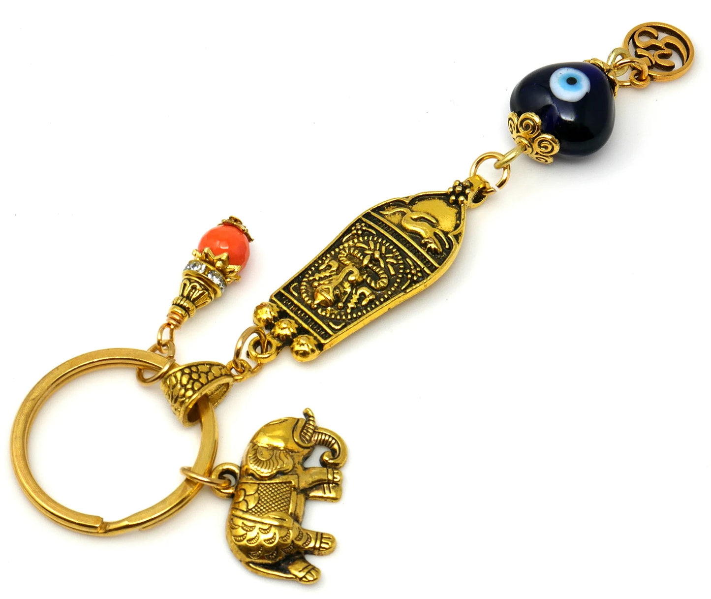 Evil Eye Protection Ganesh Lucky Elephant Key Ring for Good Luck, Prosperity, Success, Positive Vibrations & protection against misfortunes.