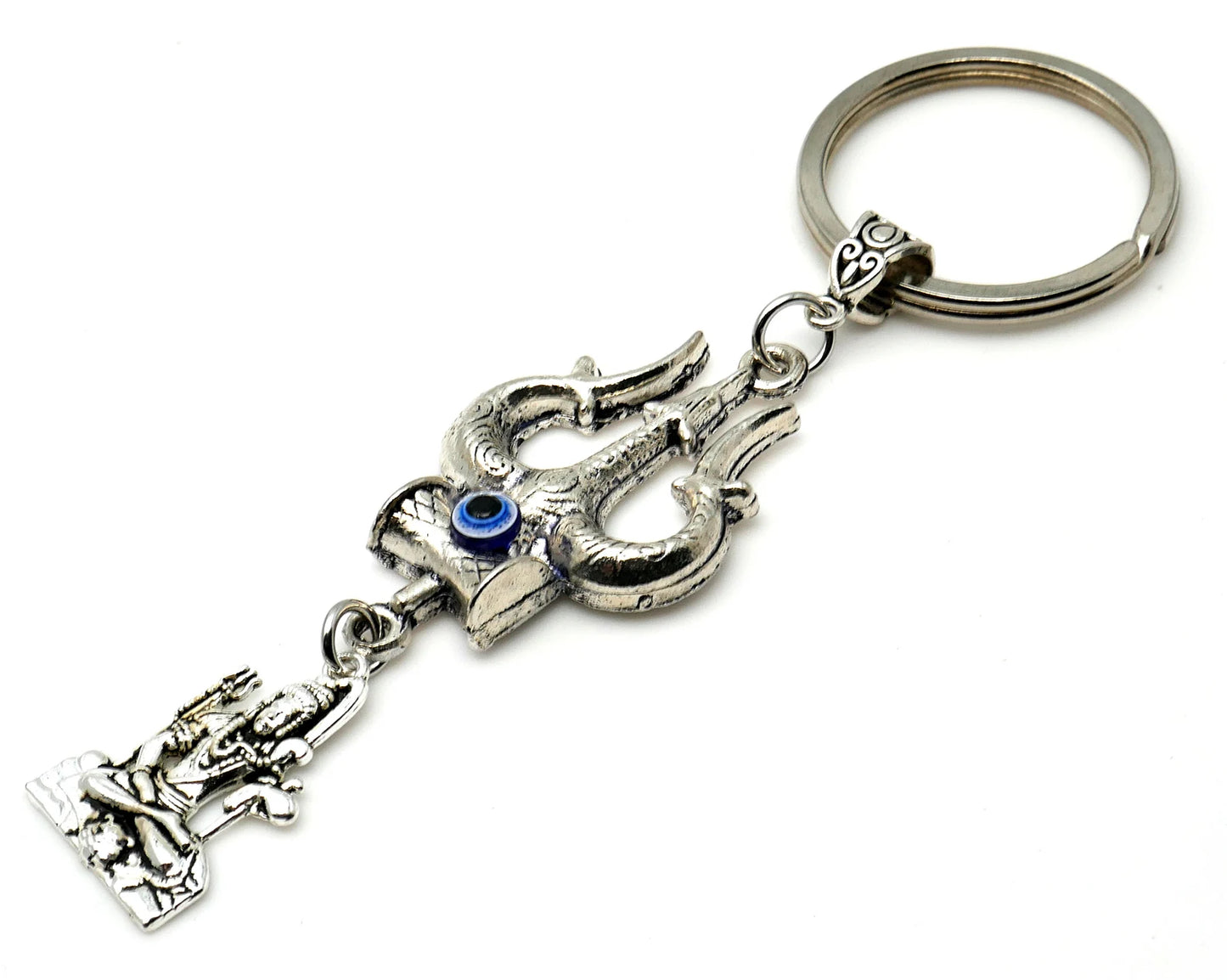Evil Eye Protection Divine OM & Shiv ji Trishul Pendant Key Ring/ Key Chain for High Positive Vibration, Good Luck and Travel Protection
