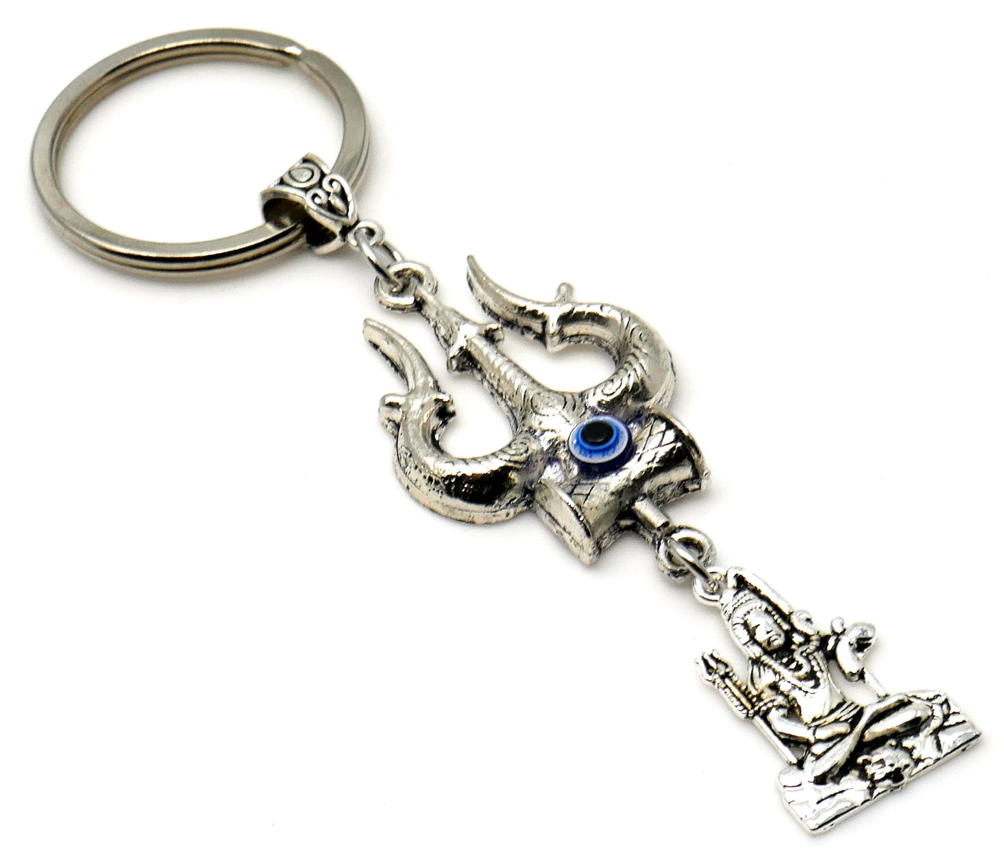 Evil Eye Protection Divine OM & Shiv ji Trishul Pendant Key Ring/ Key Chain for High Positive Vibration, Good Luck and Travel Protection