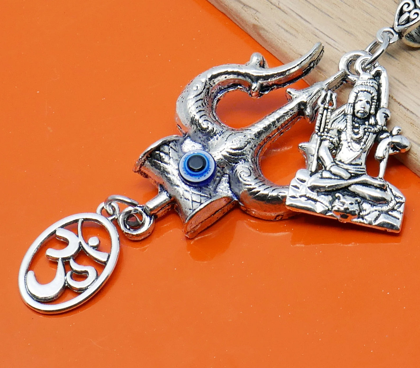 Evil Eye Protection Divine OM & Shiv ji Trishul Pendant Key Ring/ Key Chain for High Positive Vibration, Good Luck and Travel Protection