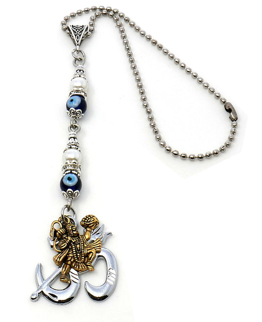 Sri Hanman ji & Divine OM Pendant Evil Eye Protection Car Mirror Hanging-Hanuman ji And OM Spiritual Designed Divine Gift for Your Loved One