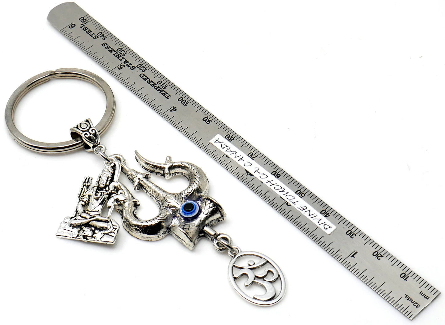 Evil Eye Protection Divine OM & Shiv ji Trishul Pendant Key Ring/ Key Chain for High Positive Vibration, Good Luck and Travel Protection