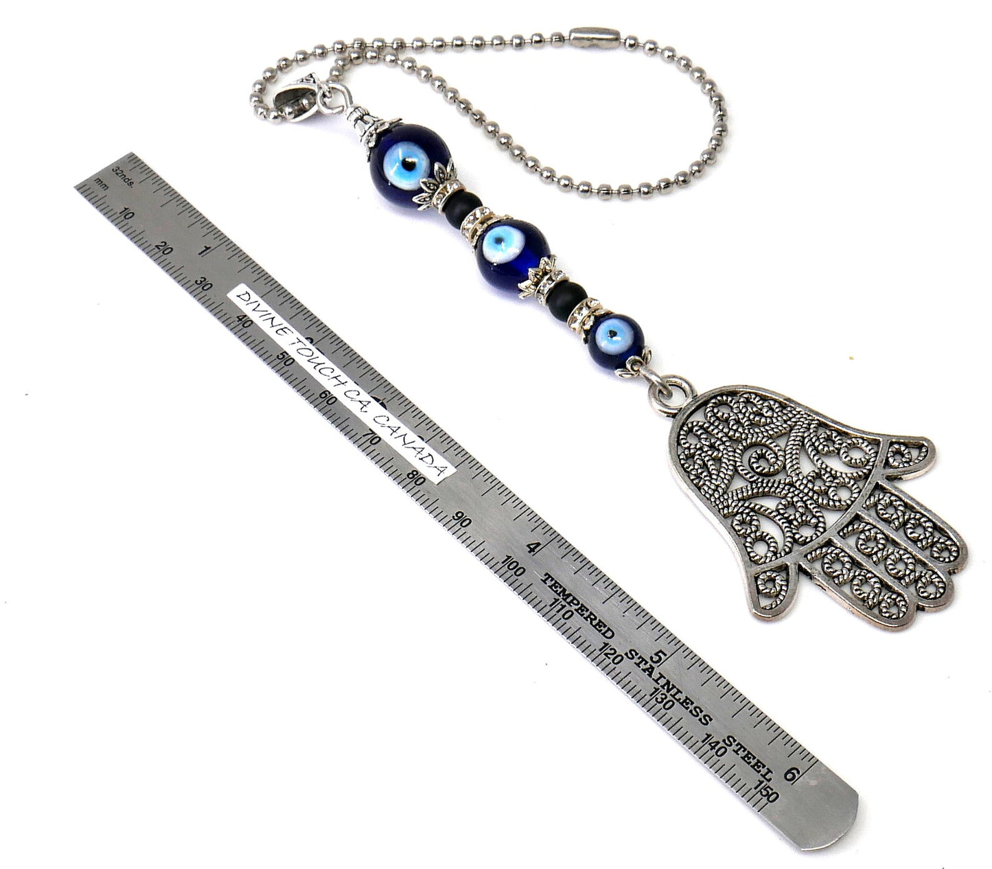 Evil Eye Protection 3 Blue Beads Hamsa Hand | Antique Silver Plated | Car Rearview Mirror Ornament |Good Luck |Numerology |Positive Vibes