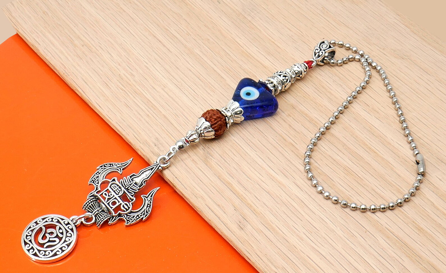 Lord Shiva Trishul Damroo & Rudraksha Evil Eye Hanging-Lord Shiva Trishul-Mahadev Trishul Pendant-Fabulous Antique Silver Hanging