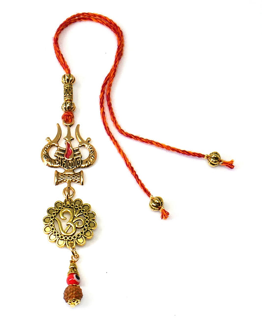 Lord Shiva Trishul Damru & Om, Har Har Mahadev Evil Eye Protection Car Mirror Hanging,Baba Bholenath/Shiv Shambhu Trishul Protection Hanging