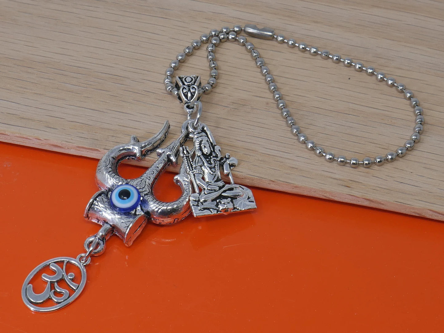 Evil Eye Protection Divine OM & Shiv ji Trishul Pendant Key Ring/ Key Chain for High Positive Vibration, Good Luck and Travel Protection