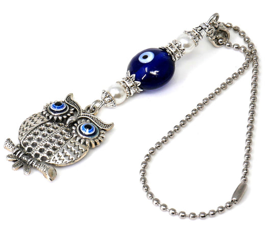 Owl | Evil Eye Protection | Antique Silver/Gold Plated Option | Car Ornament | Good Luck | Positive Vibes | Intuition Power | Inner Wisdom