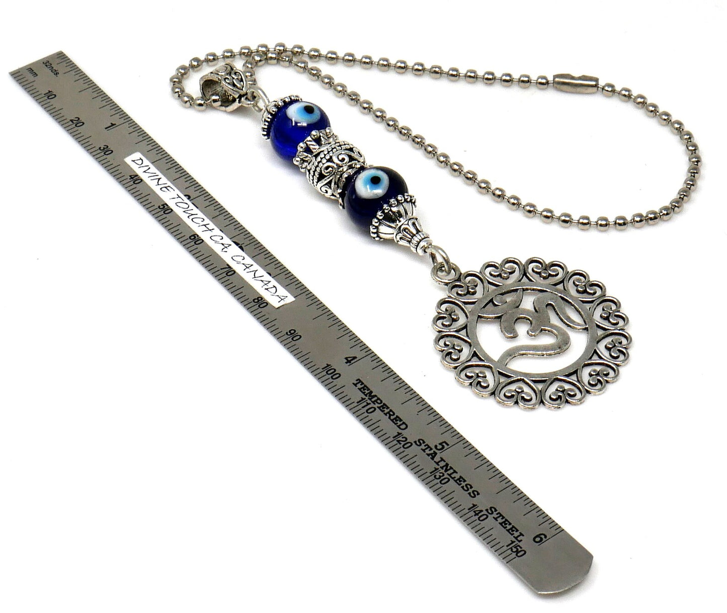 OM | Evil Eye Protection | Antique Silver Plated | Car Rearview Mirror Ornament | Good Luck | Positive Vibes | Positive Vibrations