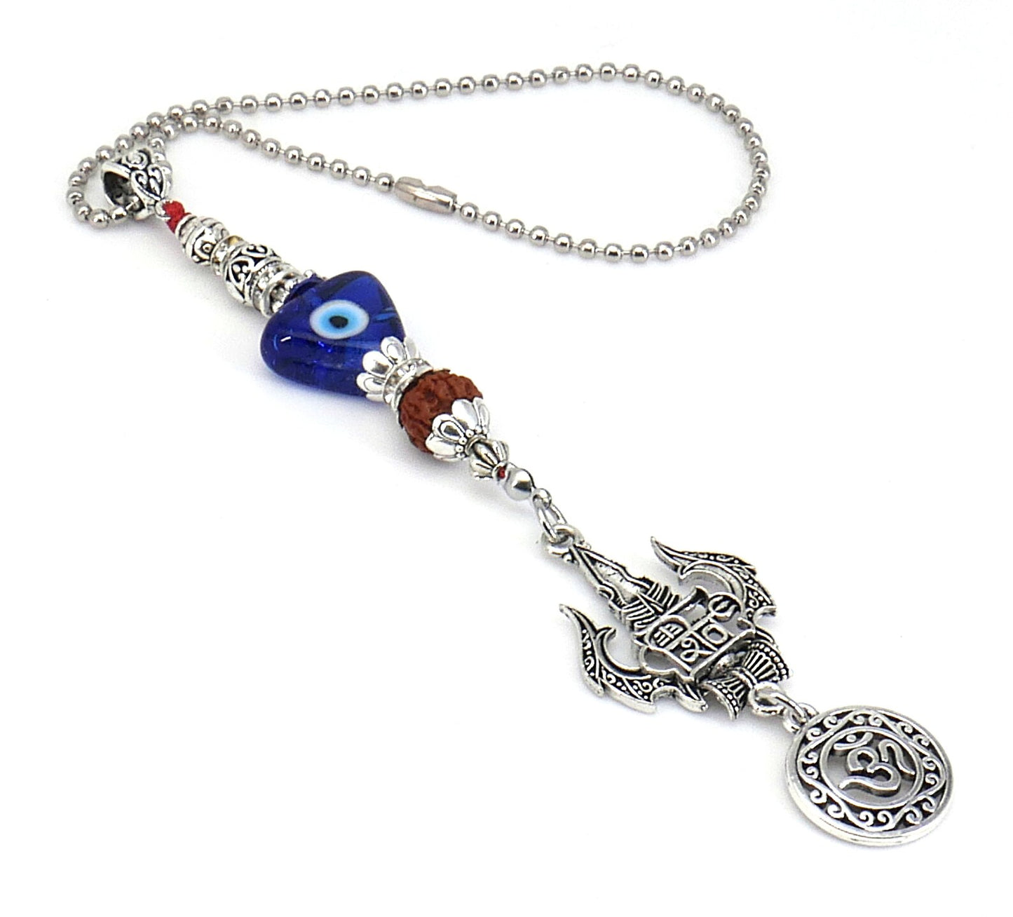 Lord Shiva Trishul Damroo & Rudraksha Evil Eye Hanging-Lord Shiva Trishul-Mahadev Trishul Pendant-Fabulous Antique Silver Hanging